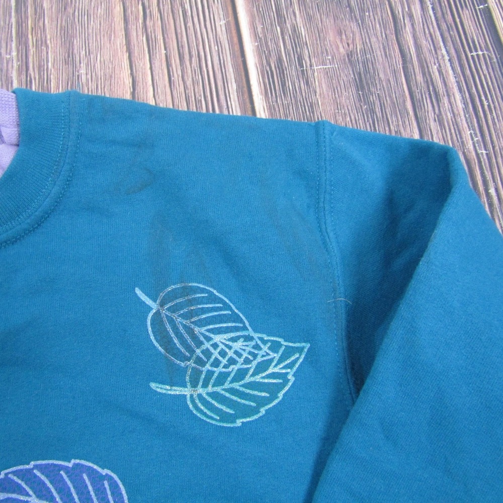 Vintage 90s Morning Sun Sweatshirt Womens Small Blue Leaf Crewneck Granny Core - Picture 3 of 6